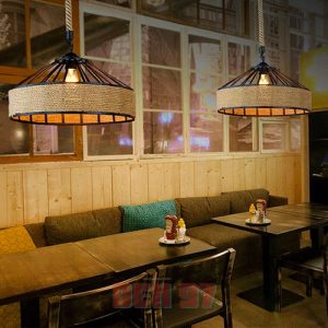 Đèn thả dây khung sắt dây thừng trang trí các quán cafe phong cách vintage phi 30 cm